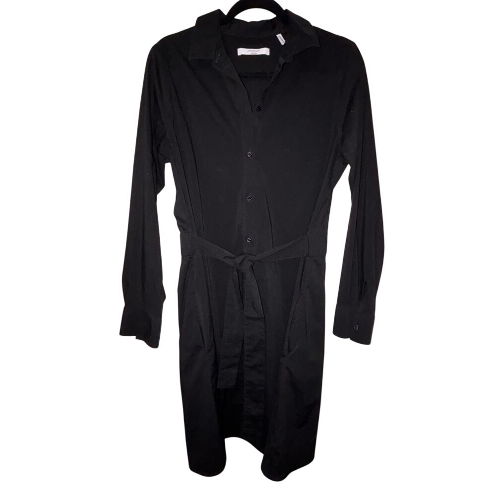 Foxcroft Non Iron Black Button Front Belted Shirt Dress Long Sleeve Pockets